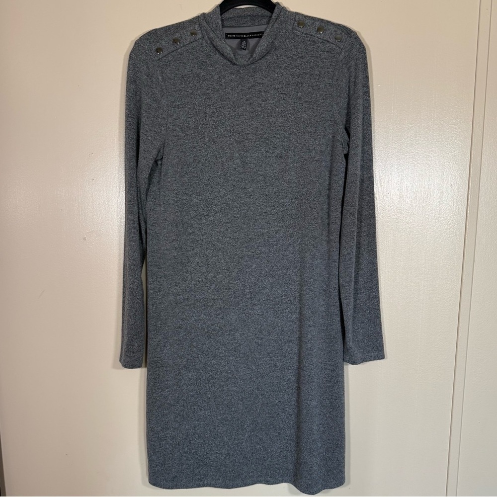 White House Black Market Long Sleeve Mock Neck Gray Dress size Medium - Picture 1 of 7